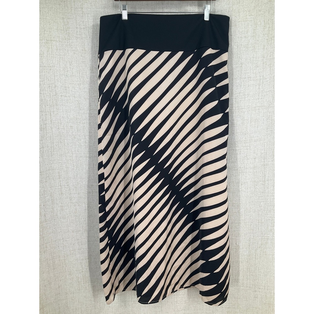 Katherine Barclay Maxi Skirt Women 14 Black Tan Striped Classic Boho Art to Wear